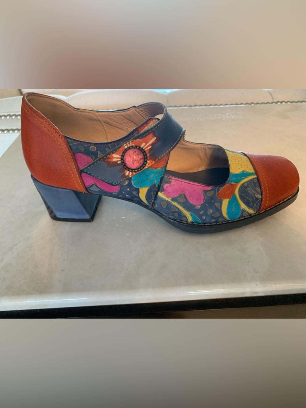 Colorful Floral Mary Jane Heel Pump - Multi-Color